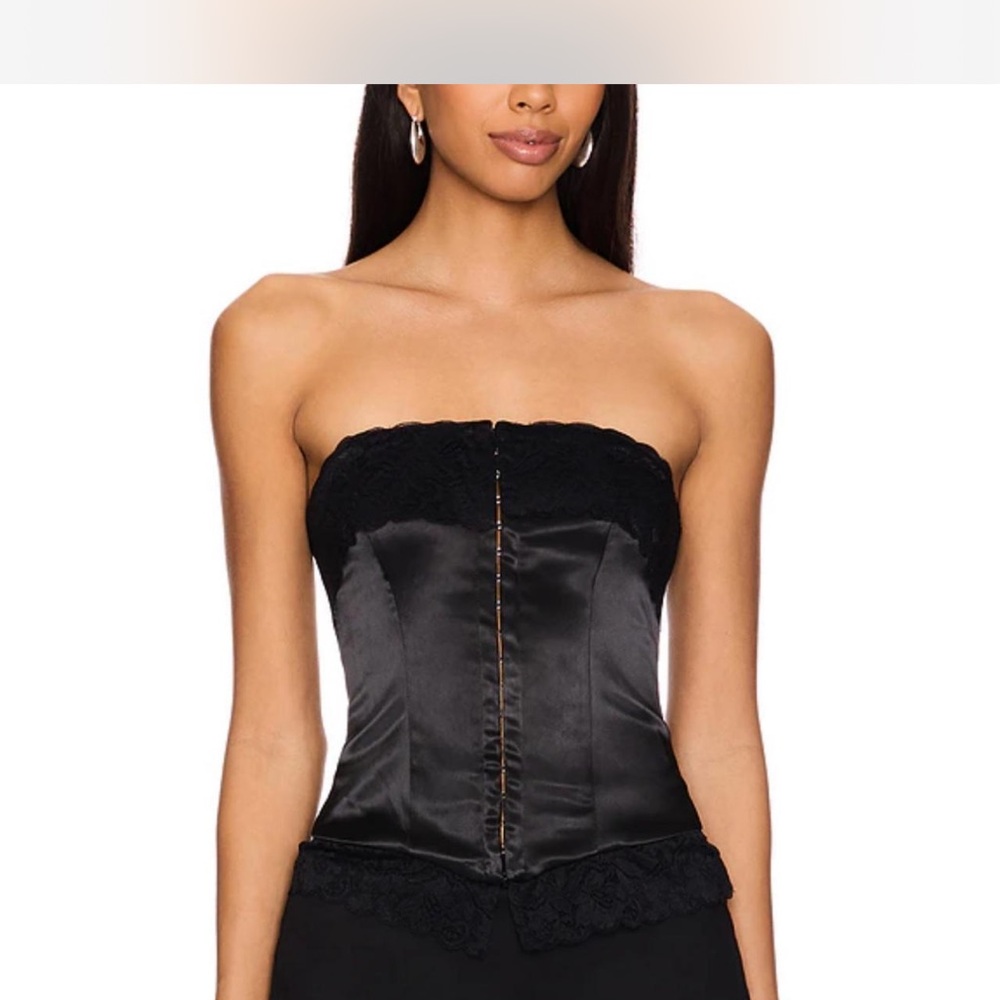 Black Satin Bandeau Top with Boning